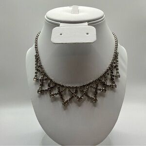 Vintage Clear Rhinestone Necklace Triangle design Hook Clasp